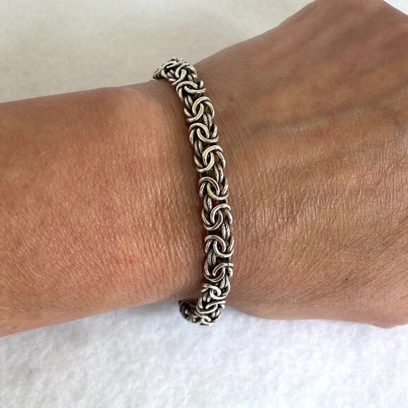 Sterling Silver 925 AK Turkey 6MM Byzantine Birdcage Link Chain Bracelet 7.5" - Picture 11 of 16